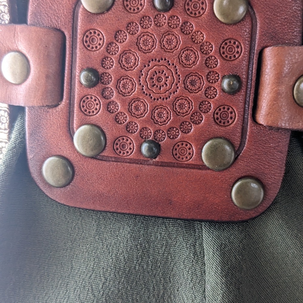 Belt Leather Metallic Brown Patterned Squares